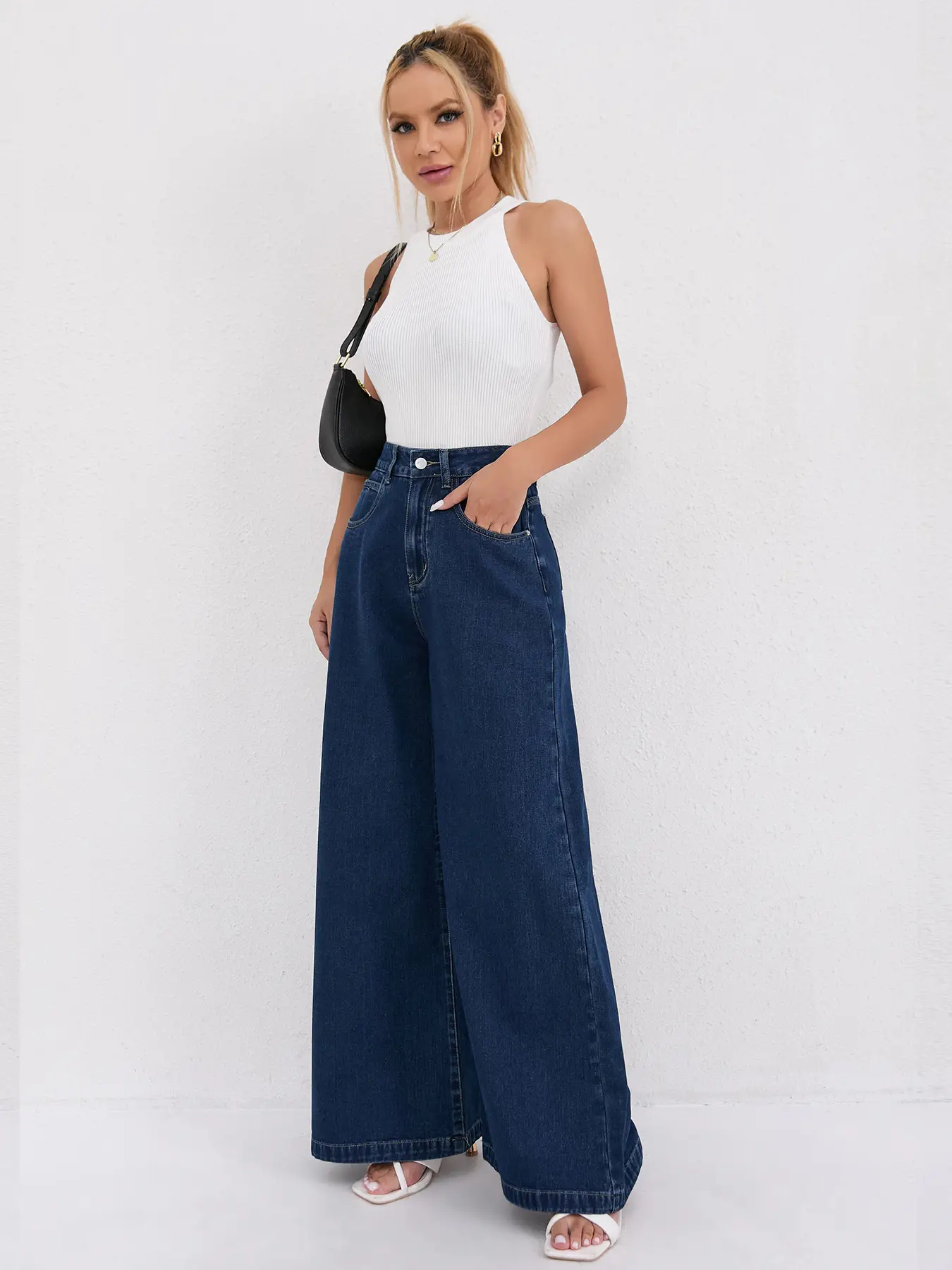 Dark Blue Flared Jeans for Women High Waist Slimming — feature 9