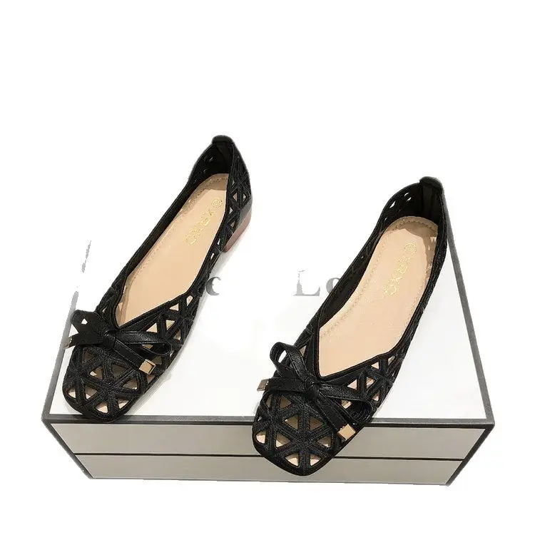 Spring and summer new soft bottom soft surface shallow mouth square head popular women's shoes all-match baotou one pedal low heel hole sandals women - Image 7