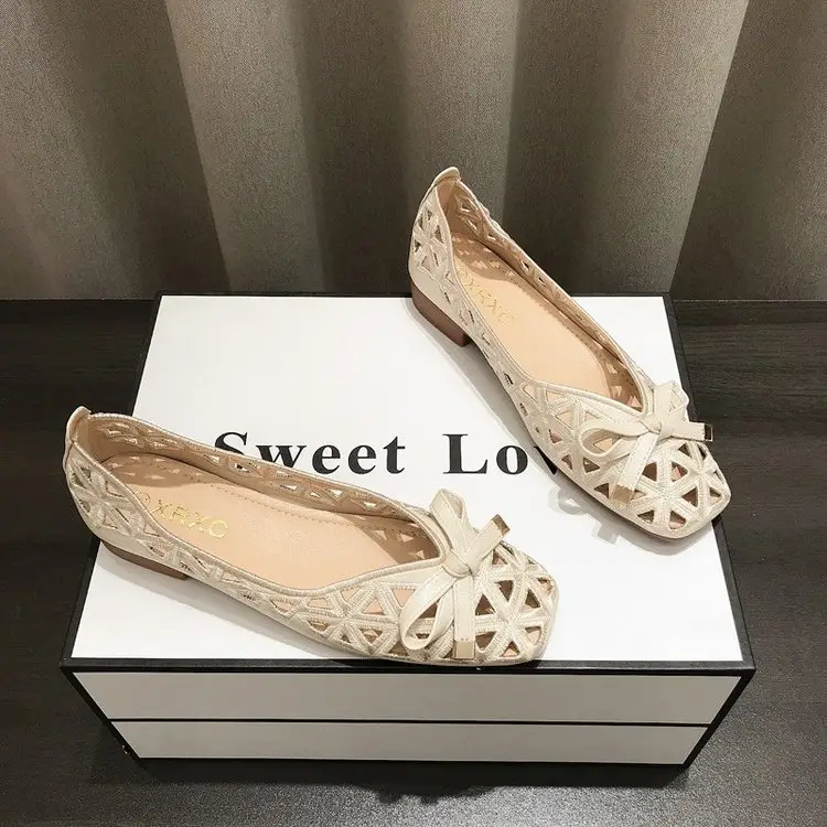 Spring and summer new soft bottom soft surface shallow mouth square head popular women's shoes all-match baotou one pedal low heel hole sandals women — feature 2