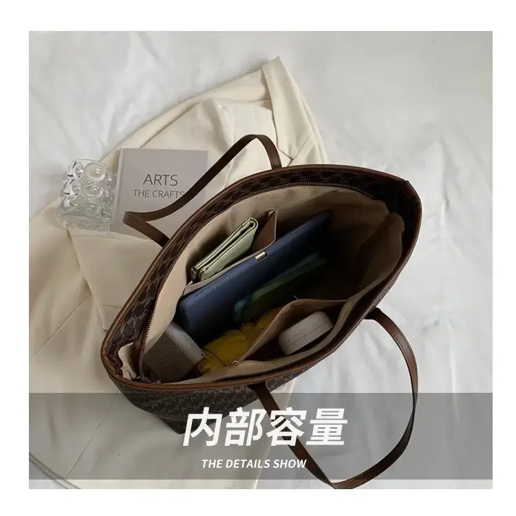 Retro Cross-Brand Women's Large Tote Bag Brown Brown Leather Handle - Image 7