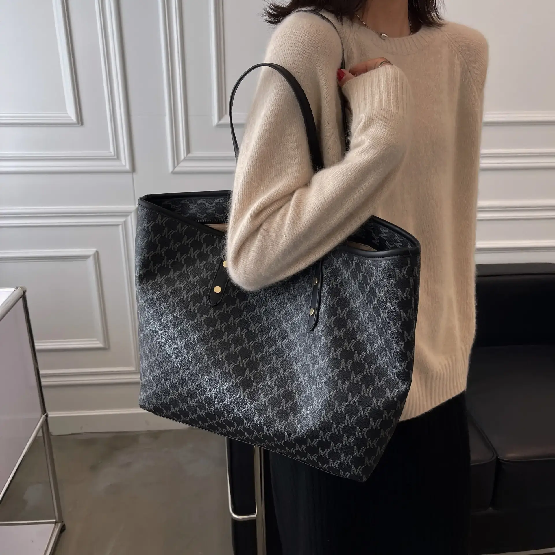 Retro Cross-Brand Women's Large Tote Bag Brown Brown Leather Handle — feature 11