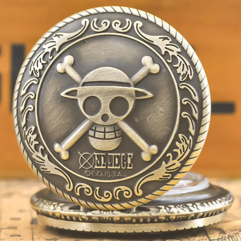 Vintage Pirate Skull Pocket Watch with Chain Strap