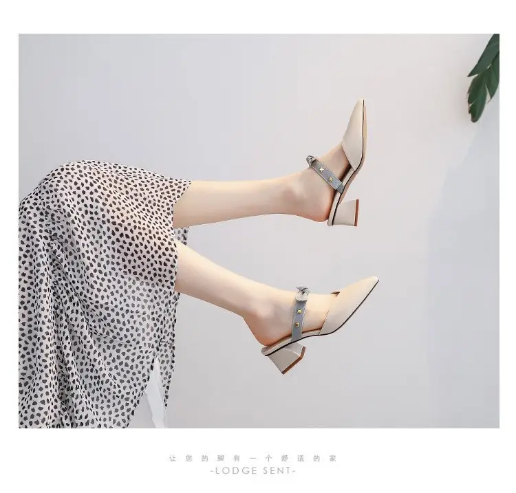 Baotou Half Slippers 2025 New Style Net Infrared Wear Fashion Half Slippers One Pedal Women's Pointed Mid-Heel Sandals with Skirt Shoes — feature 10