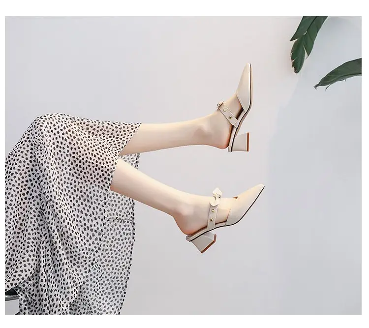 Baotou Half Slippers 2025 New Style Net Infrared Wear Fashion Half Slippers One Pedal Women's Pointed Mid-Heel Sandals with Skirt Shoes — feature 14