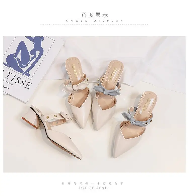 Baotou Half Slippers 2025 New Style Net Infrared Wear Fashion Half Slippers One Pedal Women's Pointed Mid-Heel Sandals with Skirt Shoes — feature 3