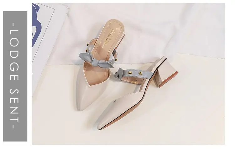 Baotou Half Slippers 2025 New Style Net Infrared Wear Fashion Half Slippers One Pedal Women's Pointed Mid-Heel Sandals with Skirt Shoes — feature 5