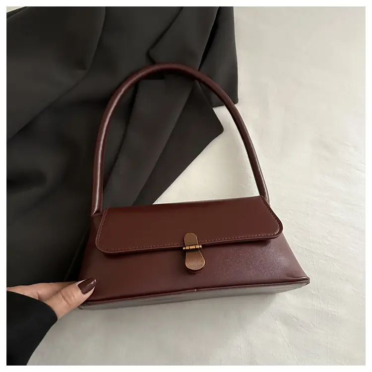 Women's Vintage Niche Leather Shoulder Bag Beige 2025 - Image 2