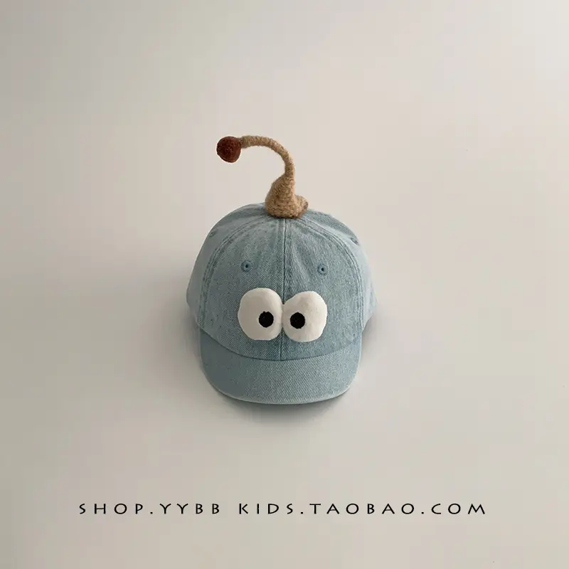 Cute Blue Denim Cap with Big Eyes for Boys Girls - Image 2