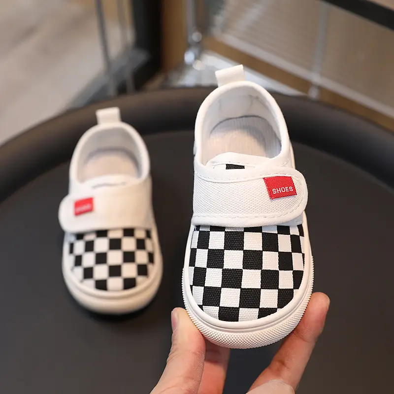 Children's Super Fire Canvas Shoes White Black Slip On