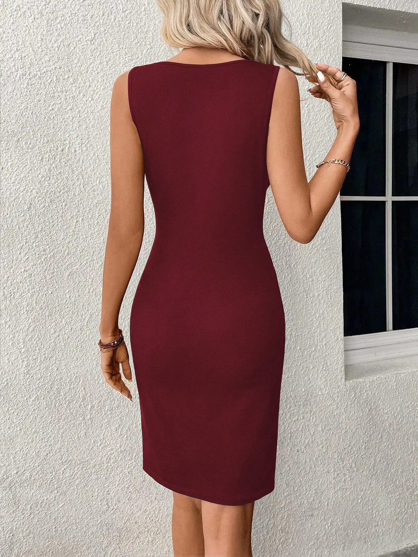 Blue Slim Fit Hollow Sleeveless Dress for Women — feature 5