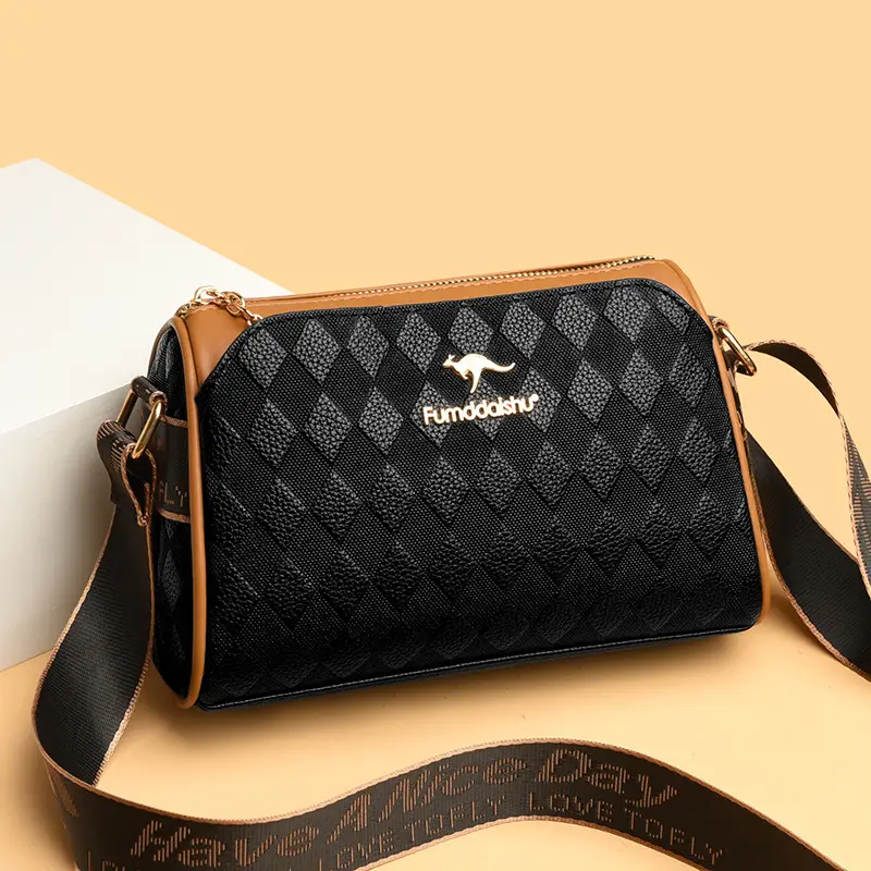 Elegant Rhombic Shoulder Bag with Leather Strap