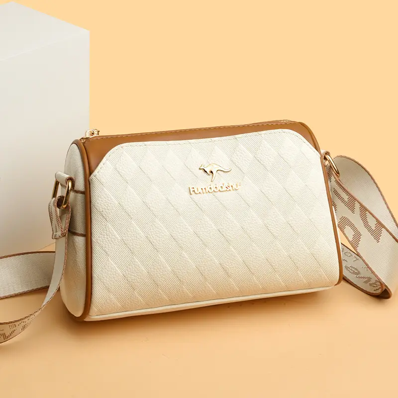 Elegant Rhombic Shoulder Bag with Leather Strap