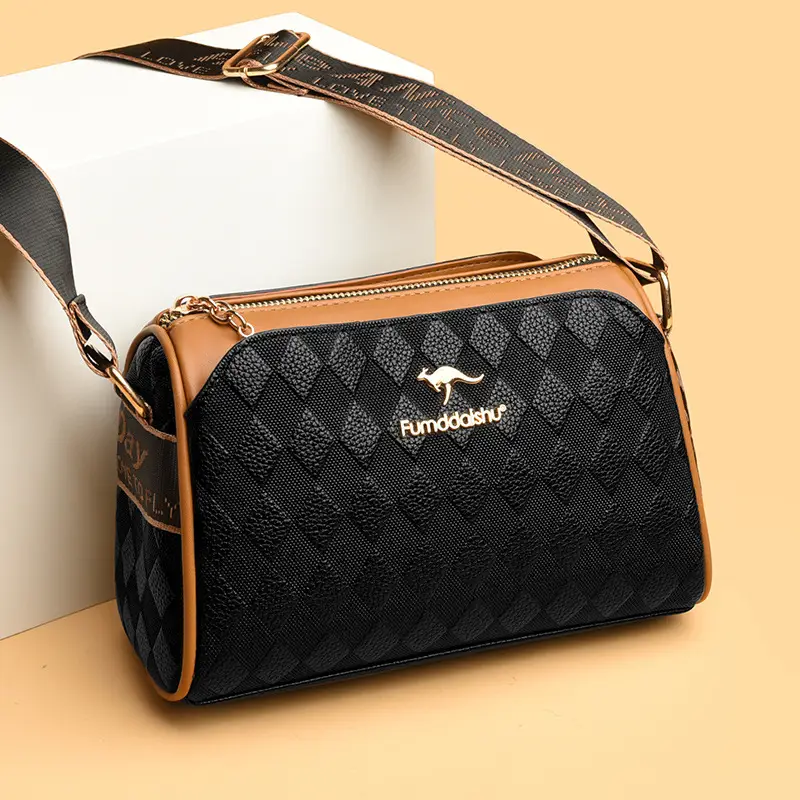 Elegant Rhombic Shoulder Bag with Leather Strap