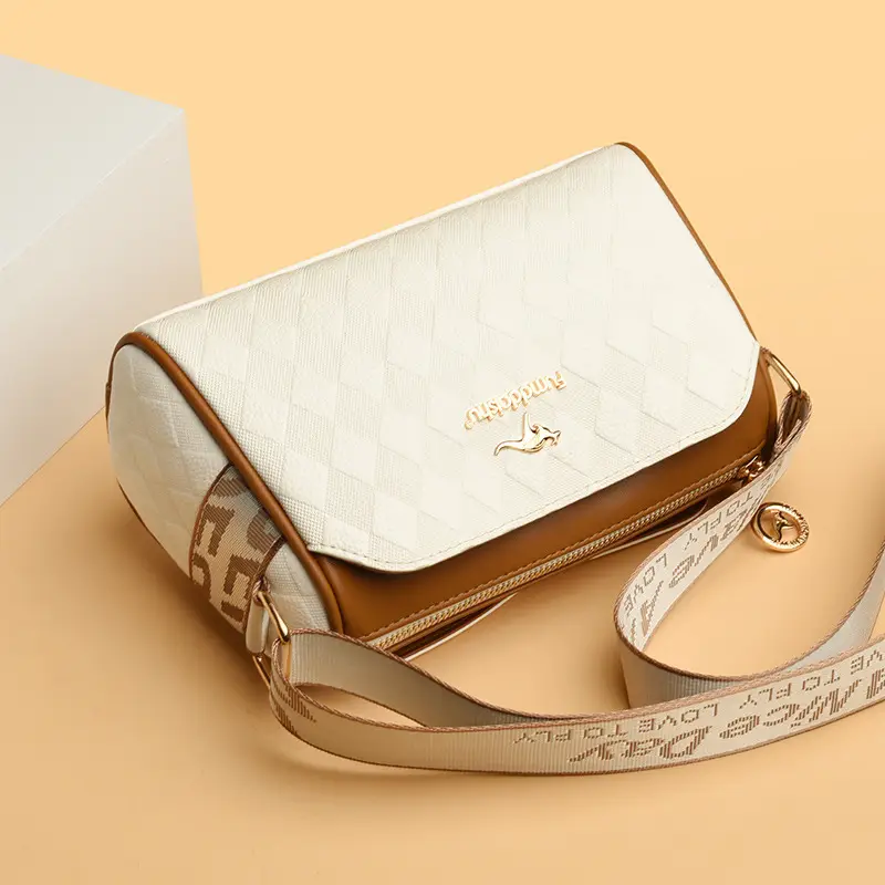Elegant Rhombic Shoulder Bag with Leather Strap
