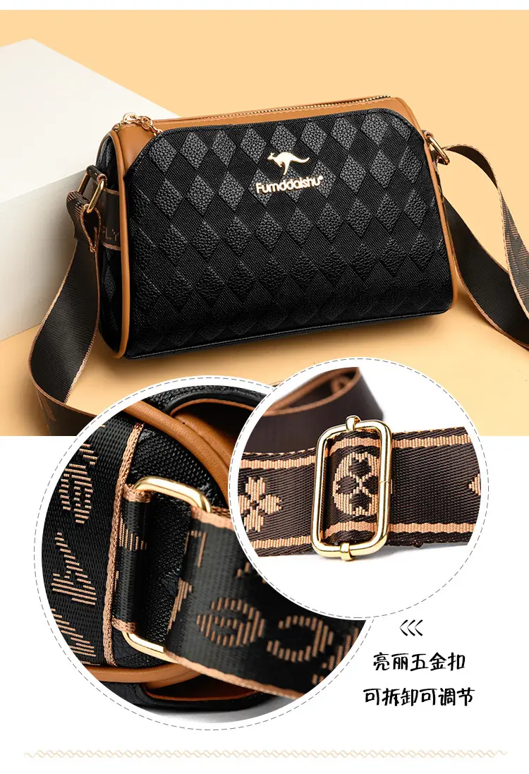 Elegant Rhombic Shoulder Bag with Leather Strap — feature 4