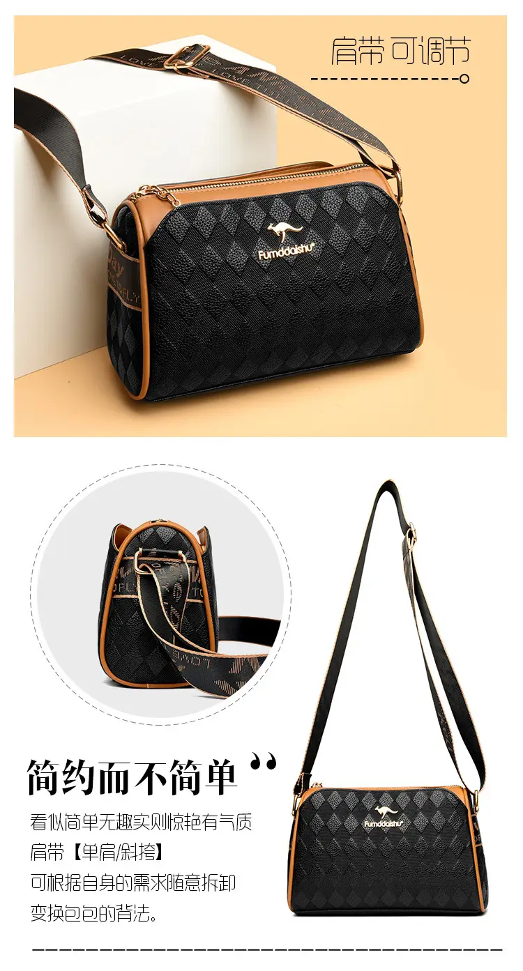 Elegant Rhombic Shoulder Bag with Leather Strap — feature 5