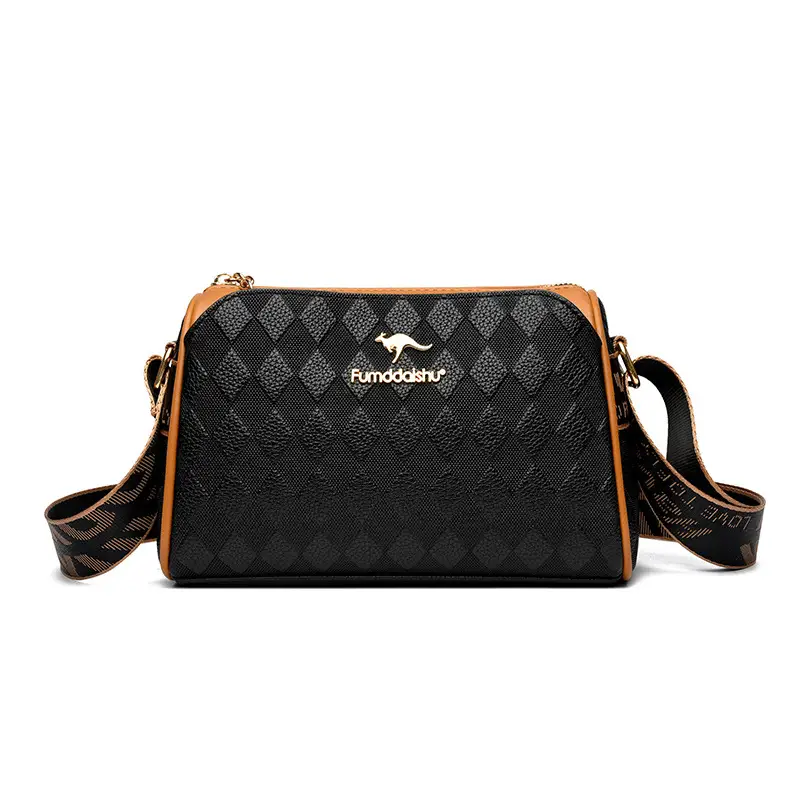 Elegant Rhombic Shoulder Bag with Leather Strap