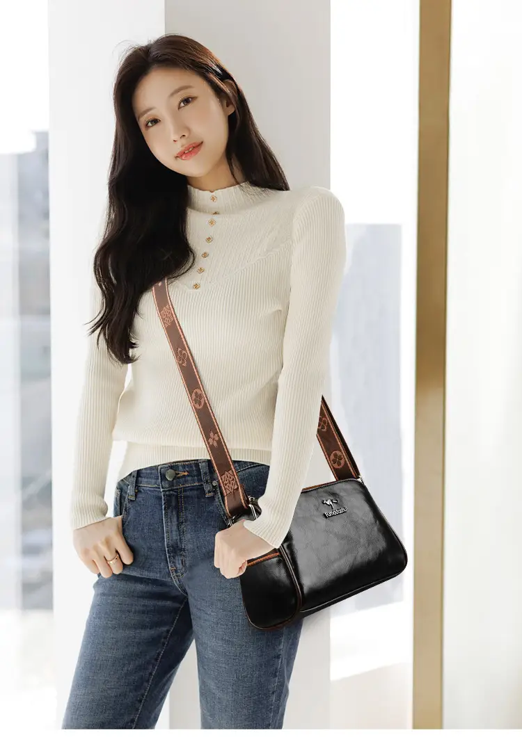 Black Crossbody Bag with LV Pattern Strap for Women — feature 10