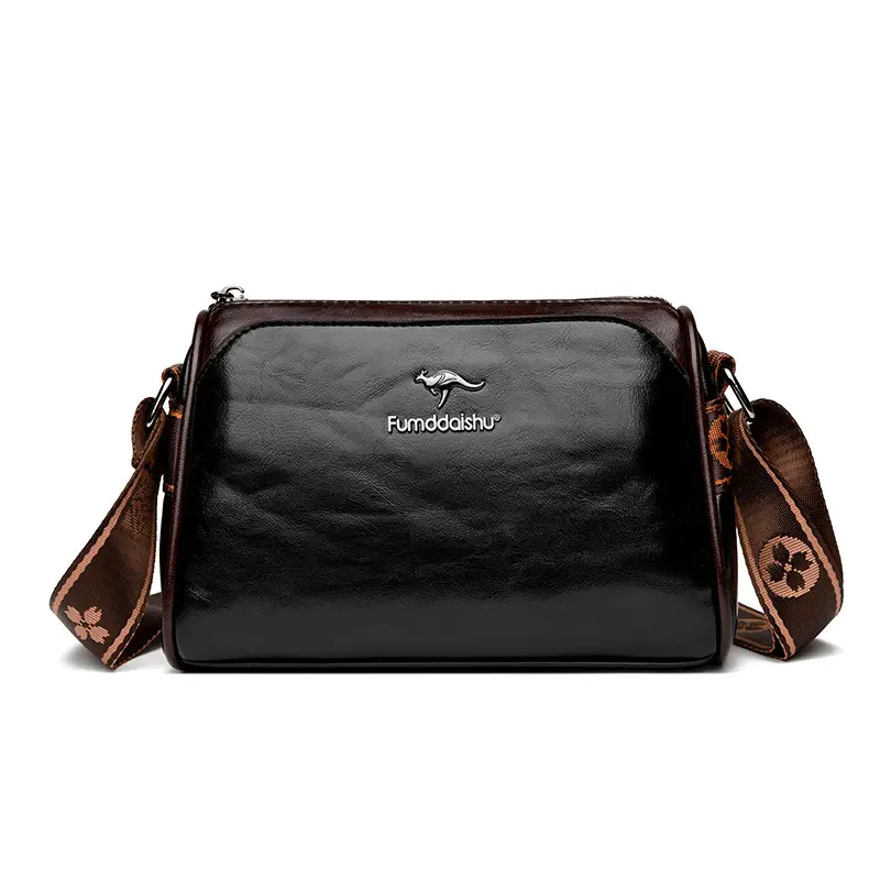Black Crossbody Bag with LV Pattern Strap for Women - Image 2