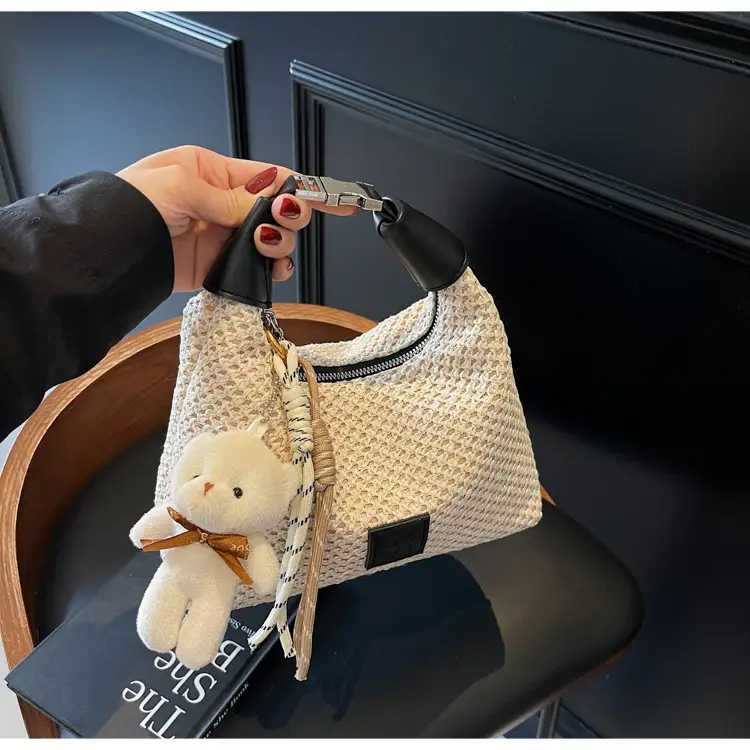 Women's Straw Shoulder Bag with Cute Bear Charm — feature 20