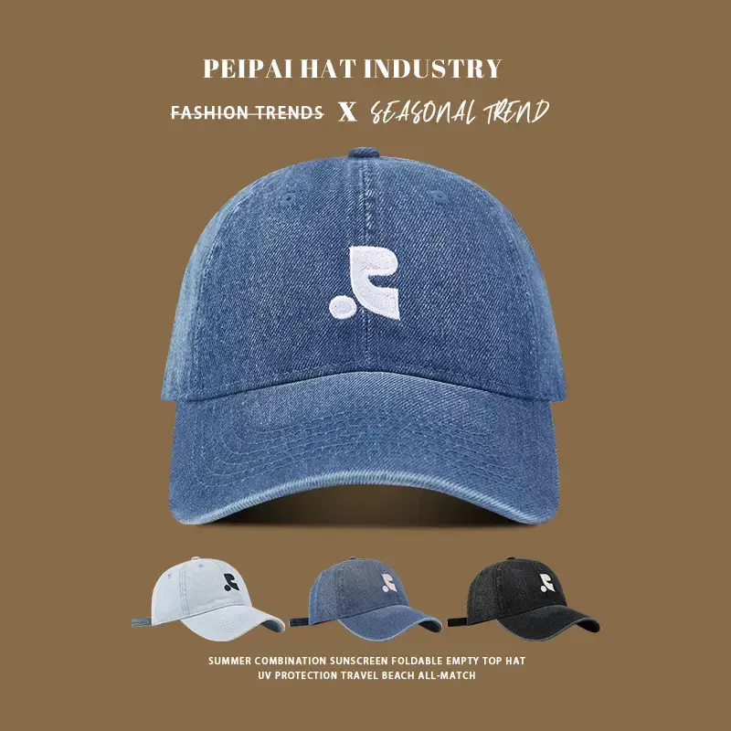 Denim Cap Women Men Summer Sun Hat with Embroidery - Image 4