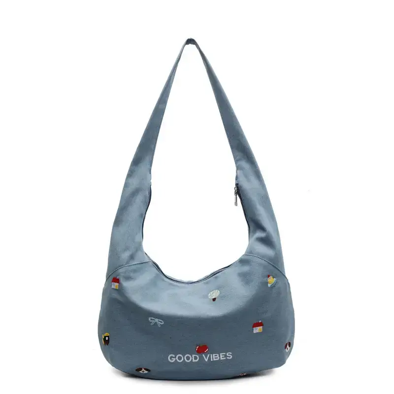 Light Blue Embroidered Shoulder Bag for Women - Image 2