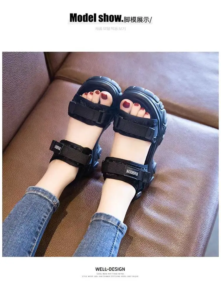 Torre Sandals Women's Thick Sole 2025 Summer New Korean Style Thick Heel All-Match Muffin Soft Sole Sports Beach Shoes — feature 13