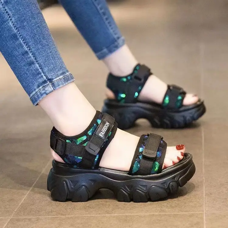 Torre Sandals Women's Thick Sole 2025 Summer New Korean Style Thick Heel All-Match Muffin Soft Sole Sports Beach Shoes — feature 16