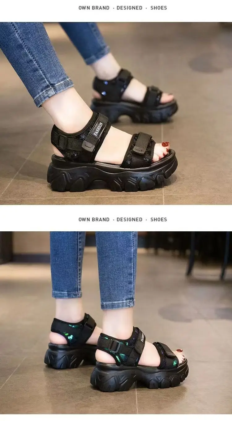 Torre Sandals Women's Thick Sole 2025 Summer New Korean Style Thick Heel All-Match Muffin Soft Sole Sports Beach Shoes — feature 3