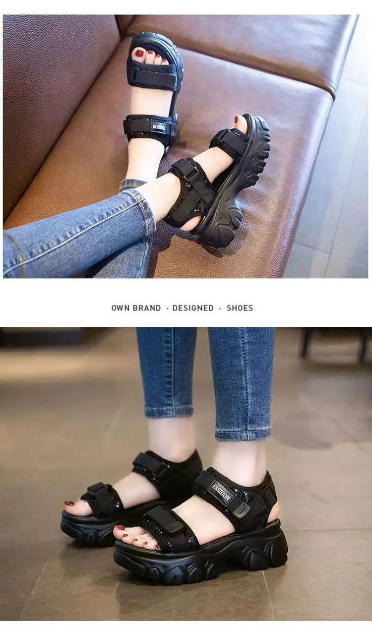 Torre Sandals Women's Thick Sole 2025 Summer New Korean Style Thick Heel All-Match Muffin Soft Sole Sports Beach Shoes — feature 8