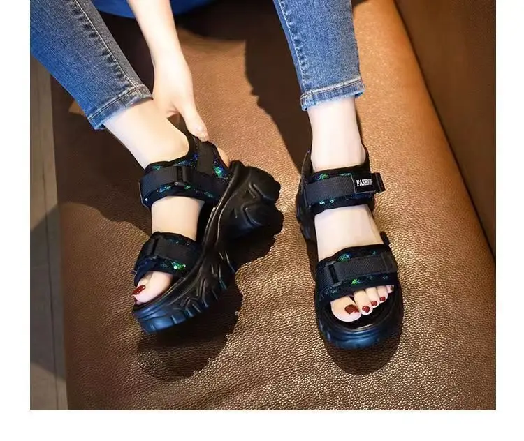 Torre Sandals Women's Thick Sole 2025 Summer New Korean Style Thick Heel All-Match Muffin Soft Sole Sports Beach Shoes — feature 9