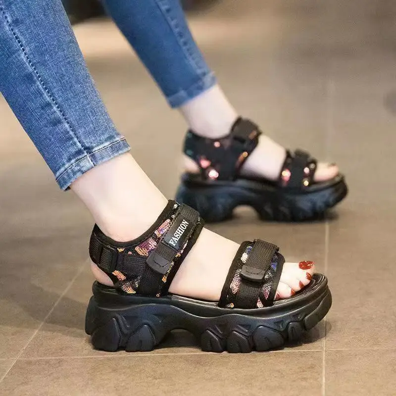 Torre Sandals Women's Thick Sole 2025 Summer New Korean Style Thick Heel All-Match Muffin Soft Sole Sports Beach Shoes - Image 3
