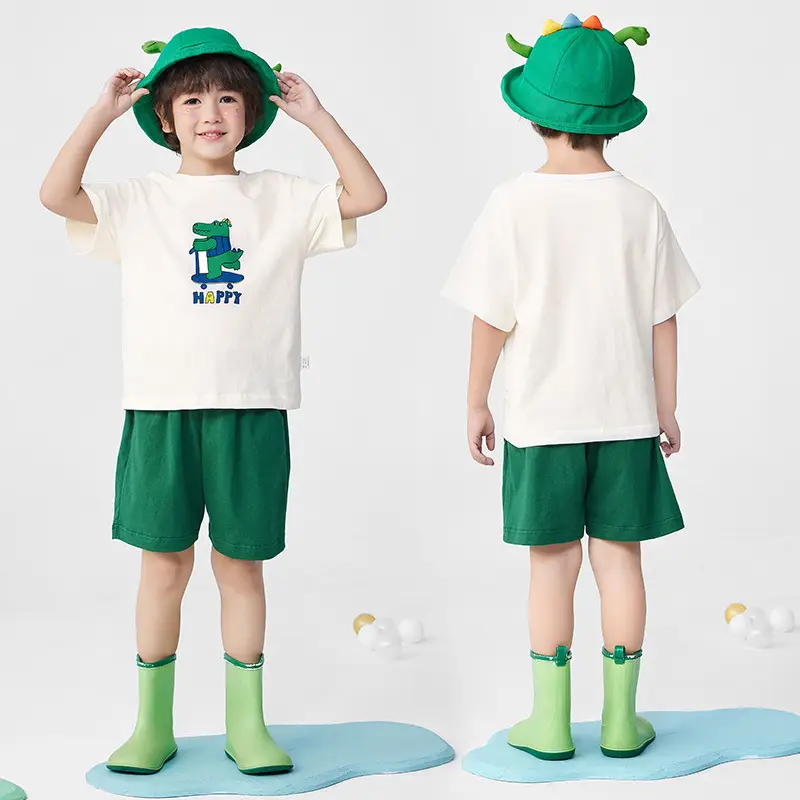 Baby Cotton Summer Suit Green Shorts White T-Shirt