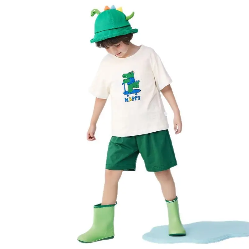 Baby Cotton Summer Suit Green Shorts White T-Shirt