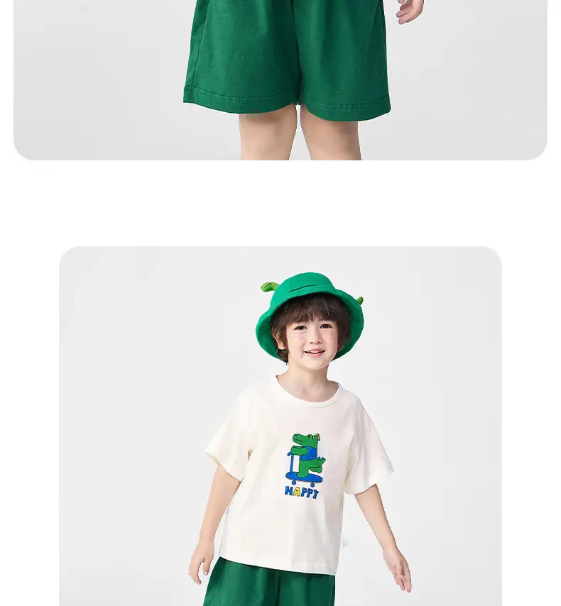 Baby Cotton Summer Suit Green Shorts White T-Shirt — feature 14