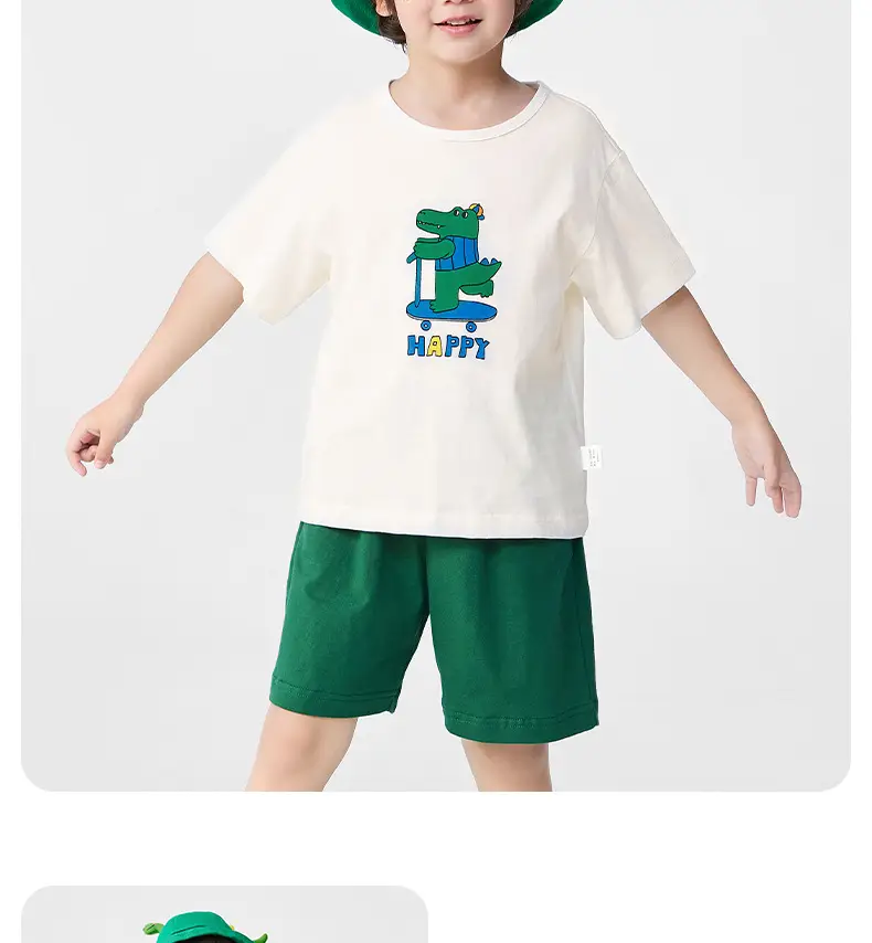 Baby Cotton Summer Suit Green Shorts White T-Shirt — feature 17