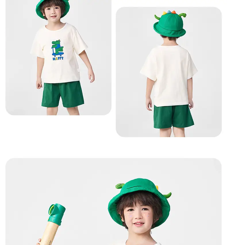 Baby Cotton Summer Suit Green Shorts White T-Shirt — feature 18