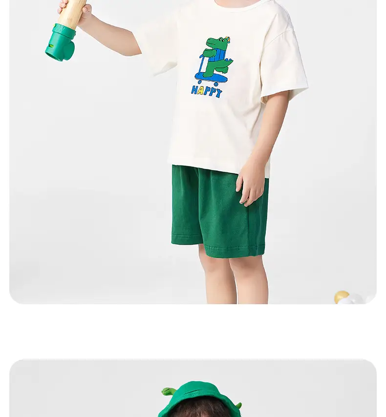 Baby Cotton Summer Suit Green Shorts White T-Shirt — feature 19