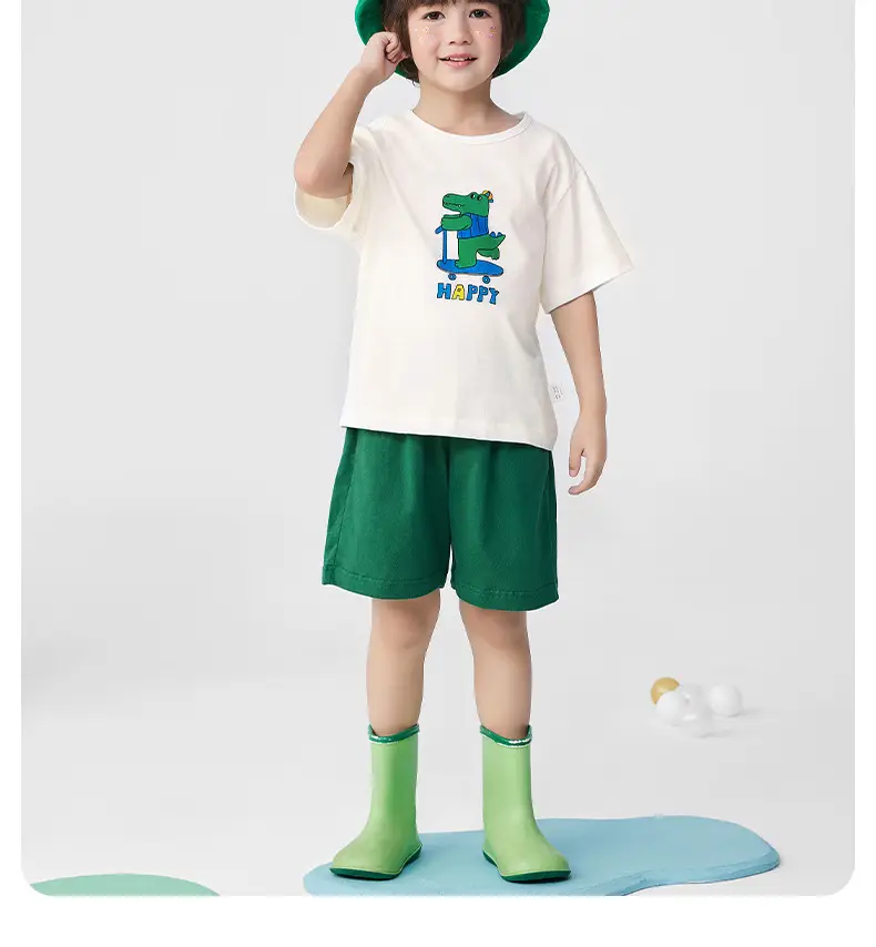 Baby Cotton Summer Suit Green Shorts White T-Shirt — feature 20