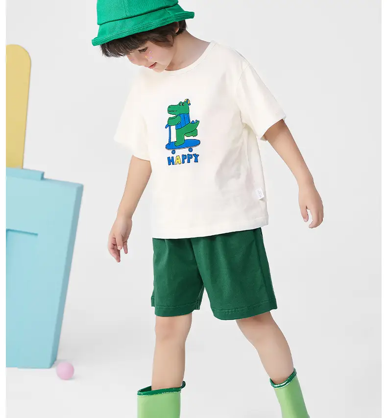 Baby Cotton Summer Suit Green Shorts White T-Shirt — feature 5
