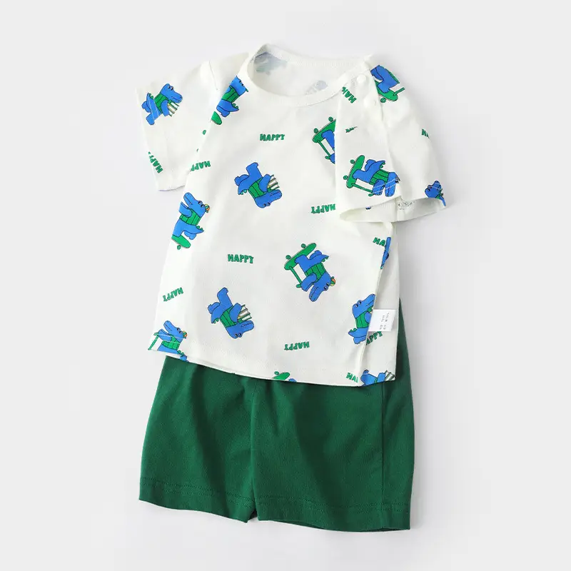 Baby Cotton Summer Suit Green Shorts White T-Shirt
