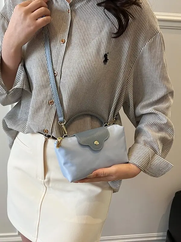Small Square Shoulder Bag for Women Navy Brown Gold Clasp - Image 10