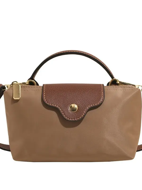 Small Square Shoulder Bag for Women Navy Brown Gold Clasp - Image 13