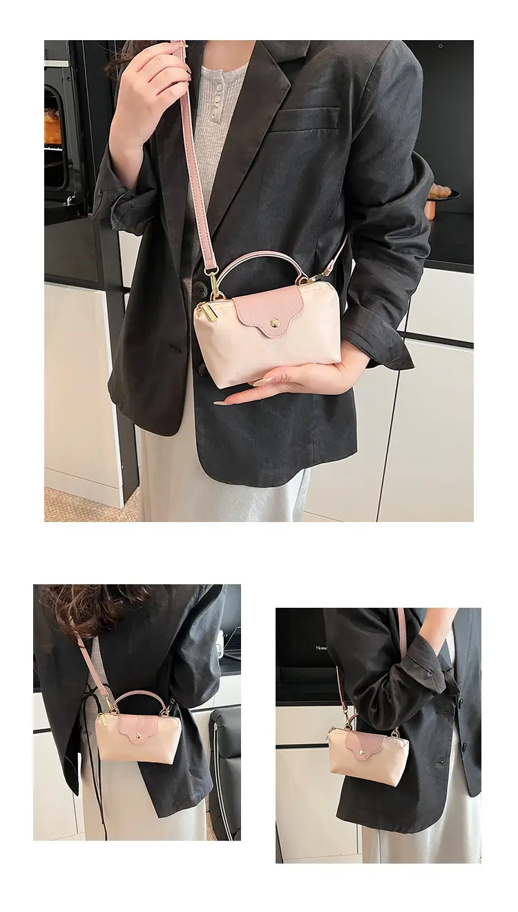Small Square Shoulder Bag for Women Navy Brown Gold Clasp — feature 11