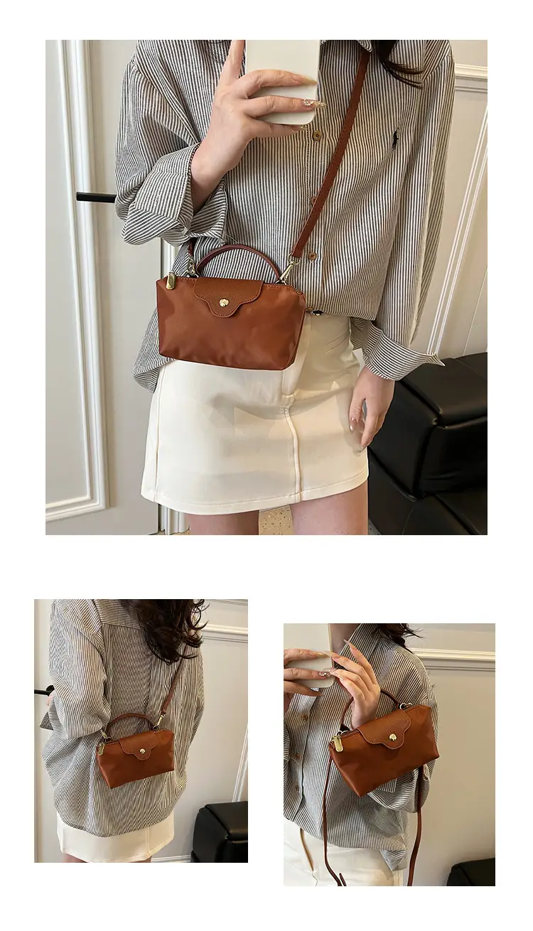 Small Square Shoulder Bag for Women Navy Brown Gold Clasp — feature 13