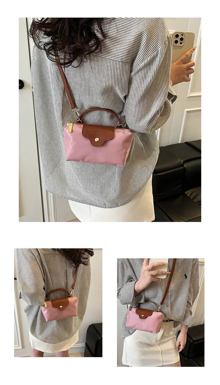 Small Square Shoulder Bag for Women Navy Brown Gold Clasp — feature 14