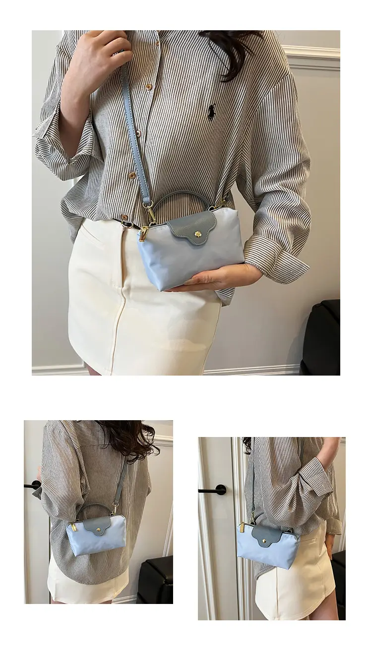 Small Square Shoulder Bag for Women Navy Brown Gold Clasp — feature 15