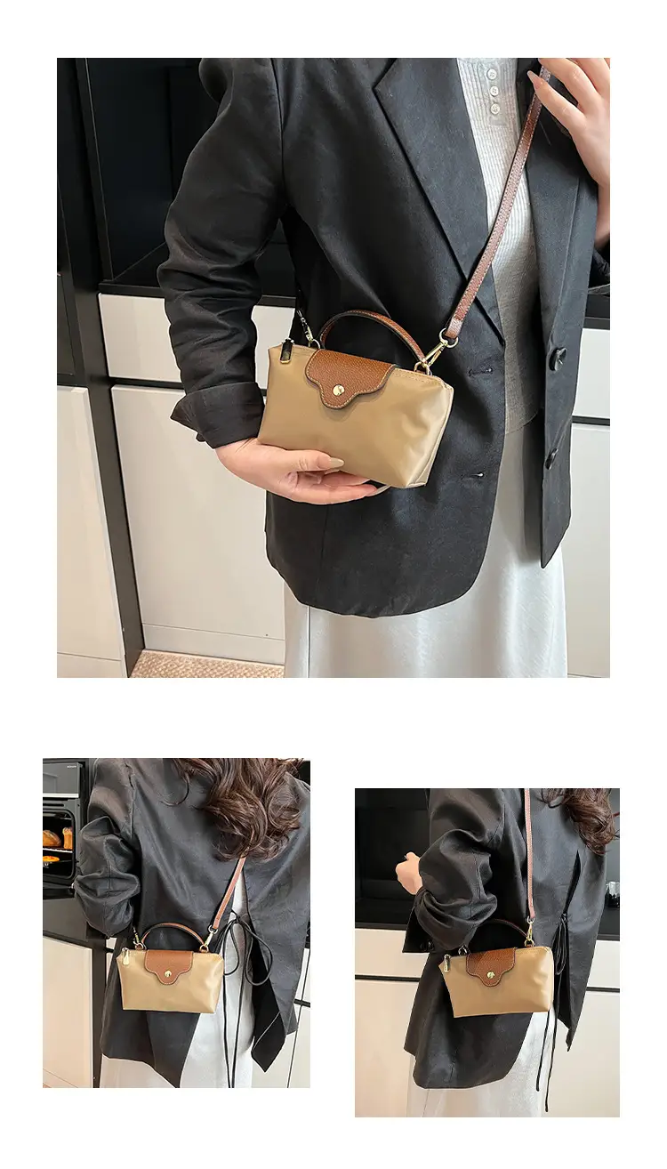 Small Square Shoulder Bag for Women Navy Brown Gold Clasp — feature 16