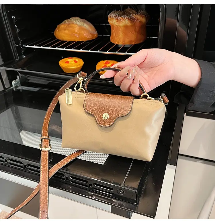 Small Square Shoulder Bag for Women Navy Brown Gold Clasp — feature 18