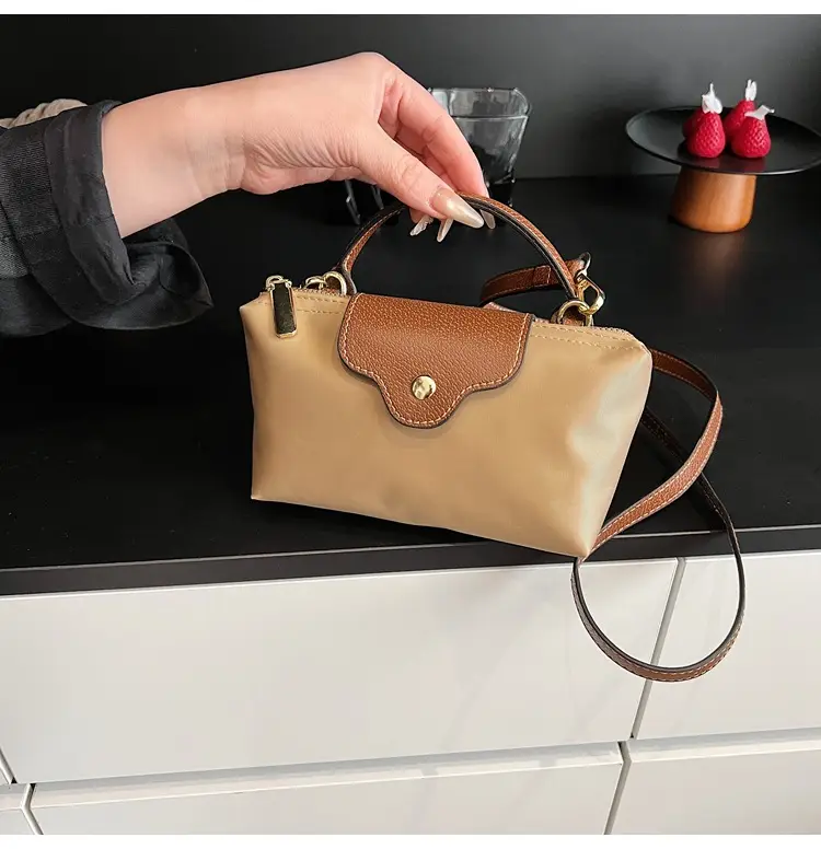 Small Square Shoulder Bag for Women Navy Brown Gold Clasp — feature 19